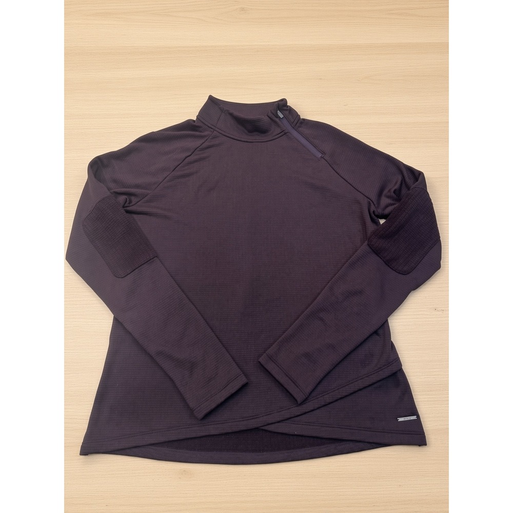 Mondetta Womens Purple Asymmetric Zip Mock Neck Pullover Grid Fleece Large